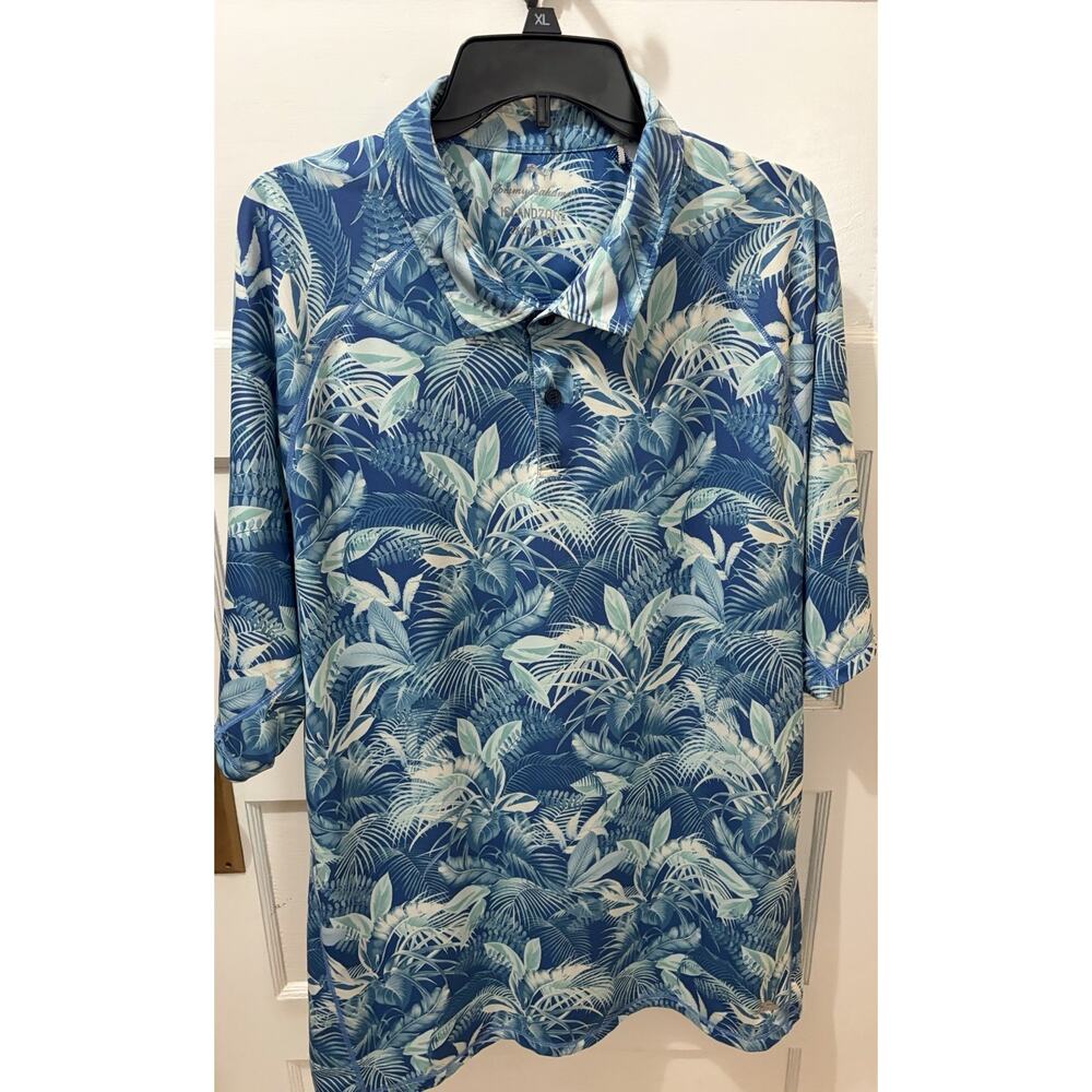 Tommy Bahama Polo Shirt Mens 2XL XXL Blue IslandZone Floral Performance Beach